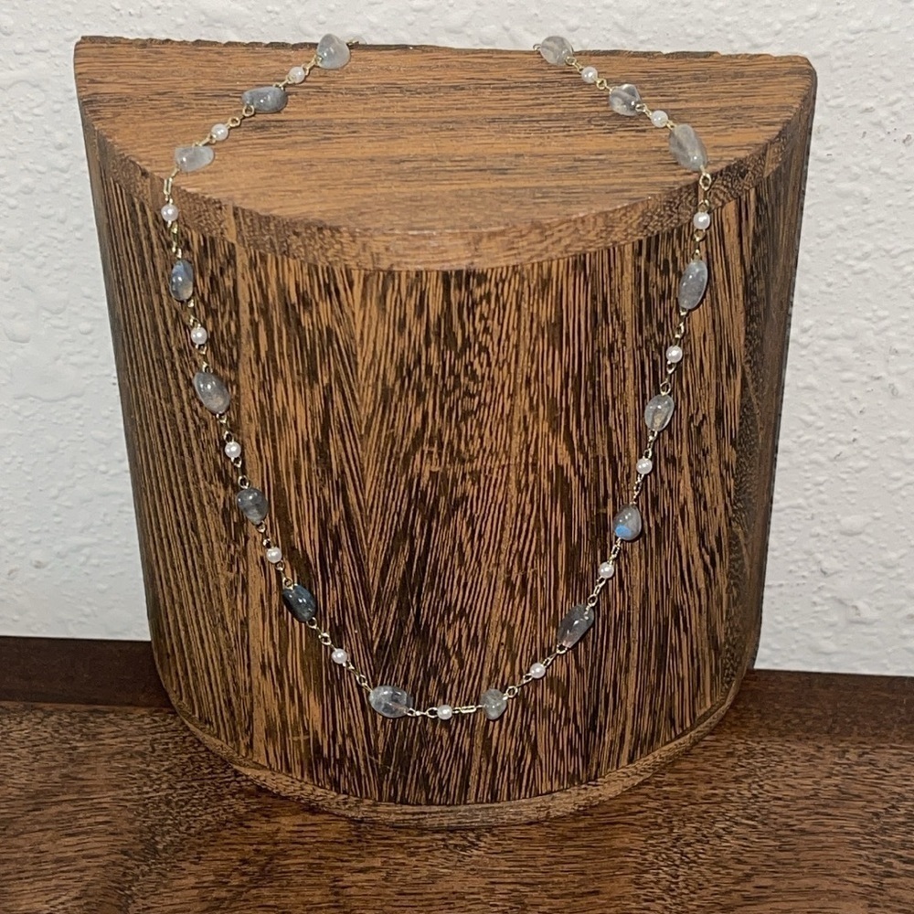 Labradorite Gemstone Gold filled Minimalist Dainty Necklace 16”